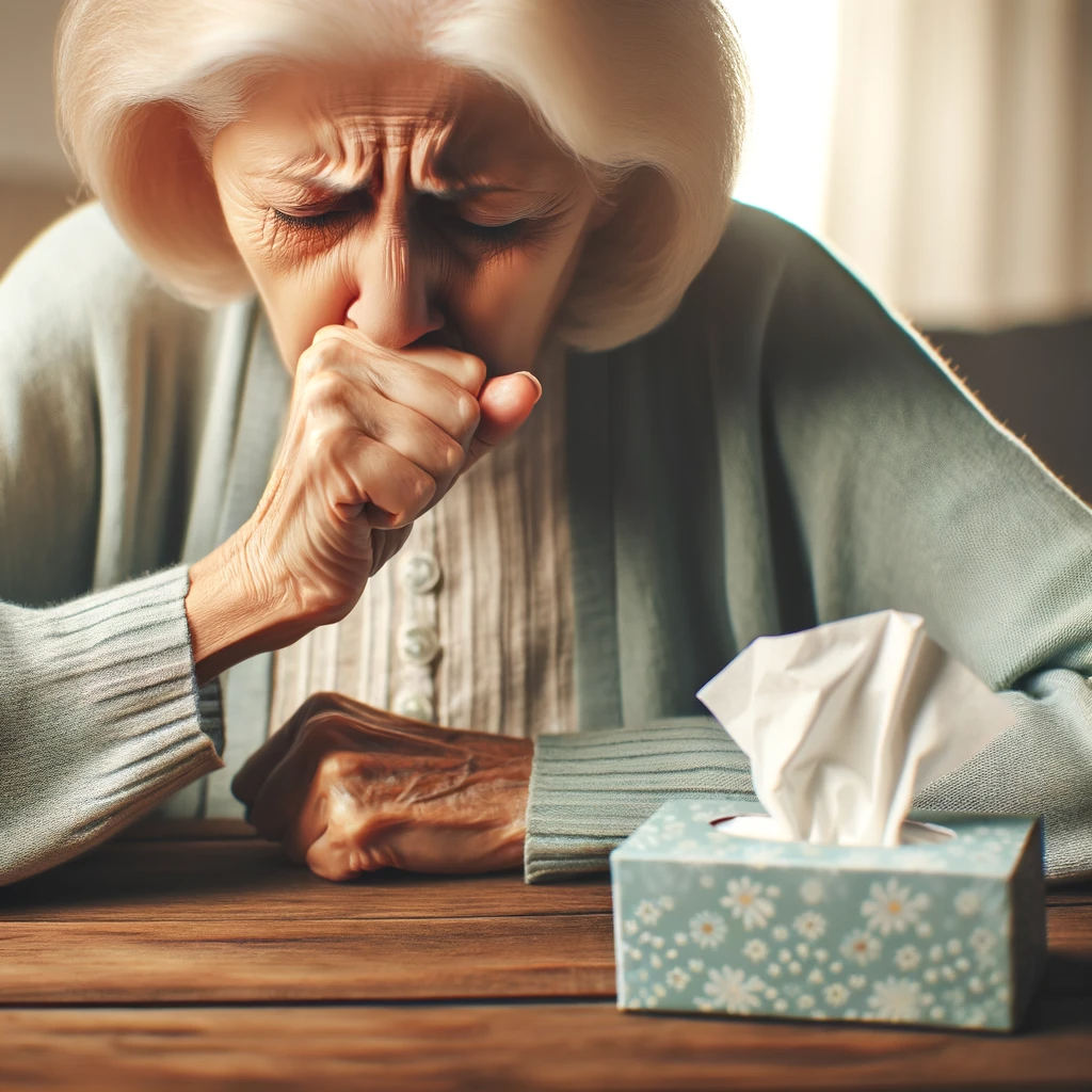 cold and flu elderly woman with cough