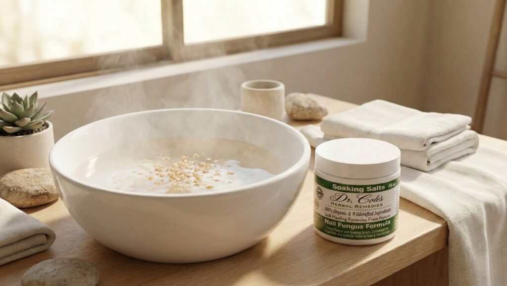 getting rid of toenail fungus naturally with an herbal antifungal bath soak

